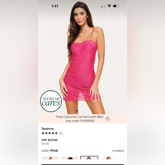 Sheer Striped Pink Adore Me Lingerie/Dress - Picture 2 of 6